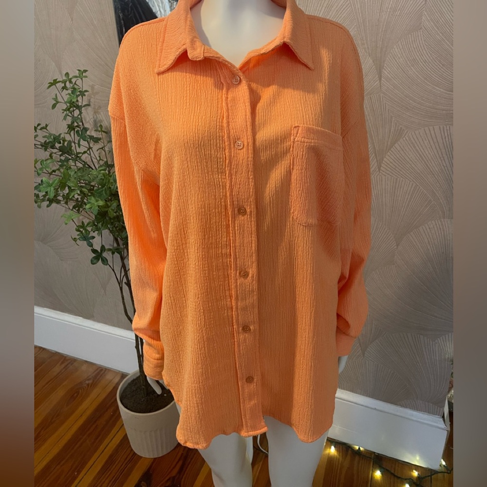 Orange Button Down Top